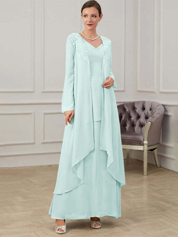 Floor-Length V-Neck A-Line Princess Gown for the Mother of the Bride