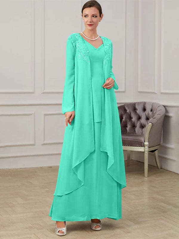 Floor-Length V-Neck A-Line Princess Gown for the Mother of the Bride