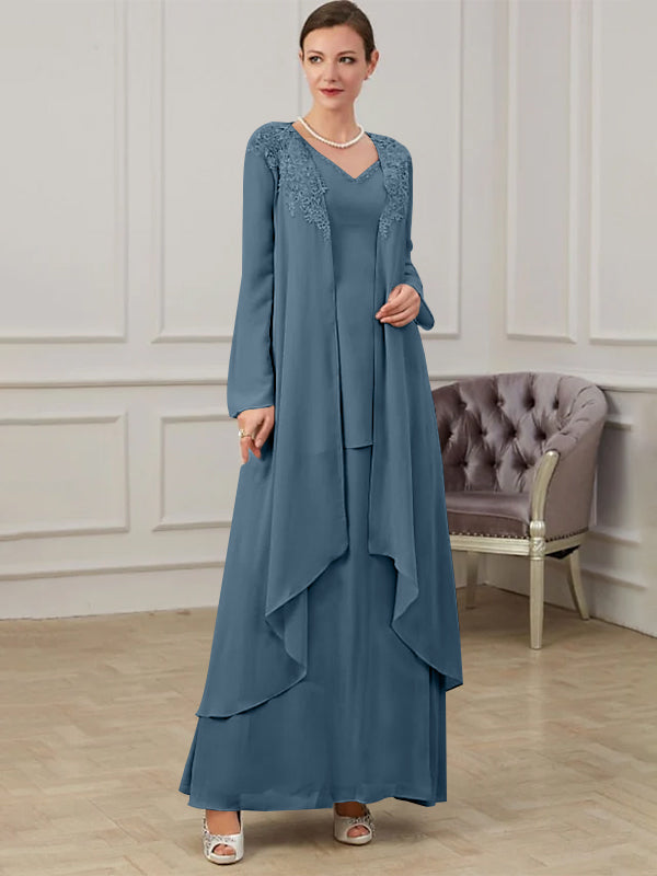 Floor-Length V-Neck A-Line Princess Gown for the Mother of the Bride
