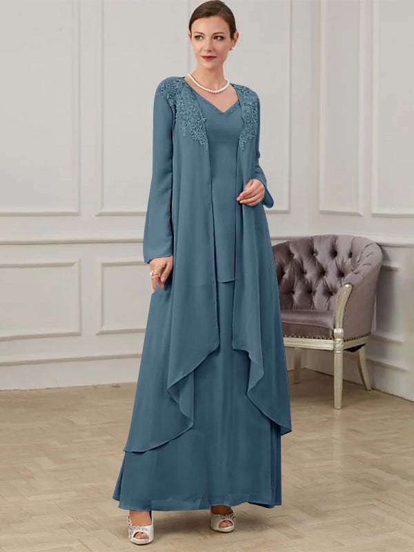 Floor-Length V-Neck A-Line Princess Gown for the Mother of the Bride