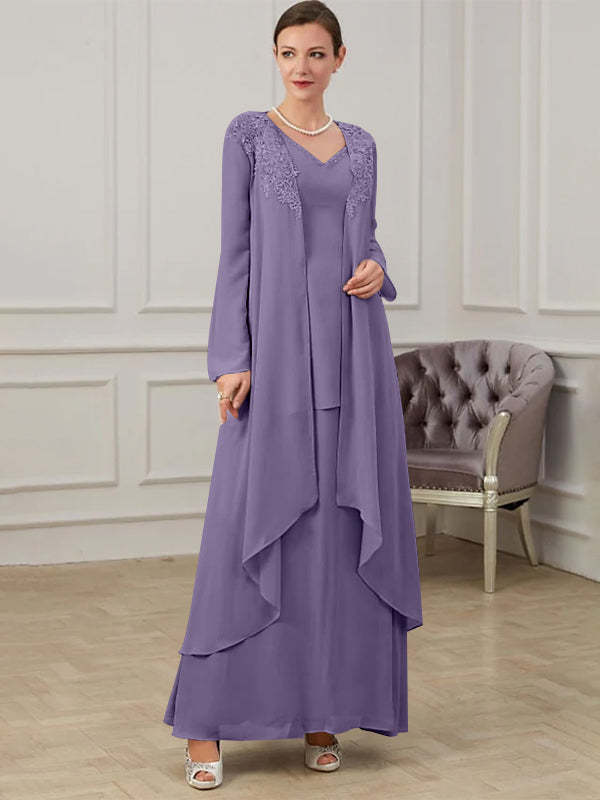Floor-Length V-Neck A-Line Princess Gown for the Mother of the Bride