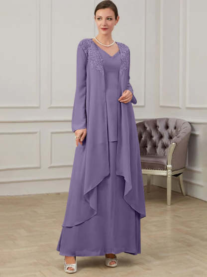 Floor-Length V-Neck A-Line Princess Gown for the Mother of the Bride