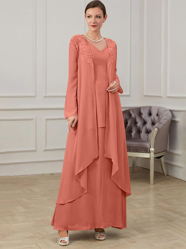 Floor-Length V-Neck A-Line Princess Gown for the Mother of the Bride