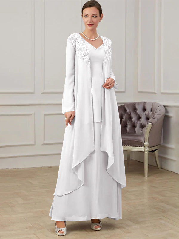 Floor-Length V-Neck A-Line Princess Gown for the Mother of the Bride