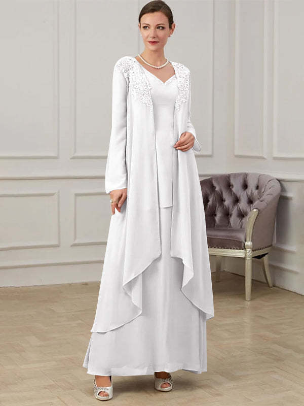 Floor-Length V-Neck A-Line Princess Gown for the Mother of the Bride
