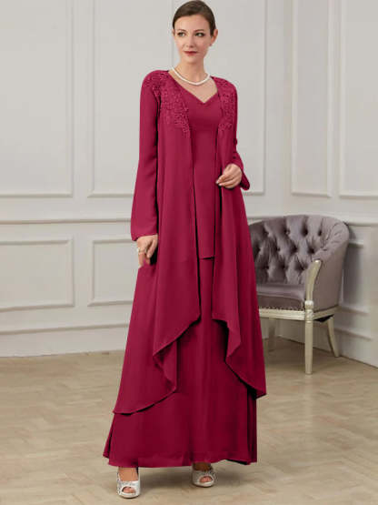 Floor-Length V-Neck A-Line Princess Gown for the Mother of the Bride