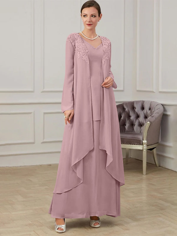 Floor-Length V-Neck A-Line Princess Gown for the Mother of the Bride