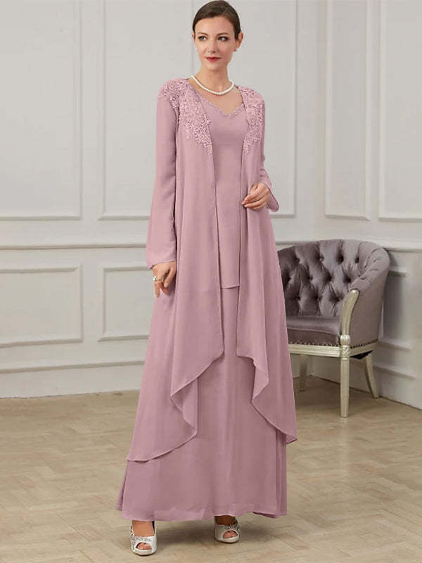 Floor-Length V-Neck A-Line Princess Gown for the Mother of the Bride