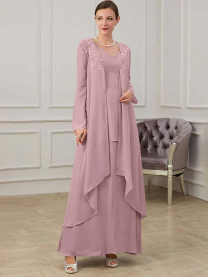Floor-Length V-Neck A-Line Princess Gown for the Mother of the Bride