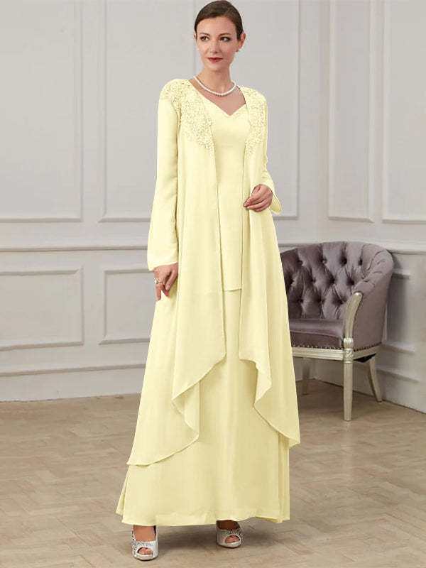 Floor-Length V-Neck A-Line Princess Gown for the Mother of the Bride