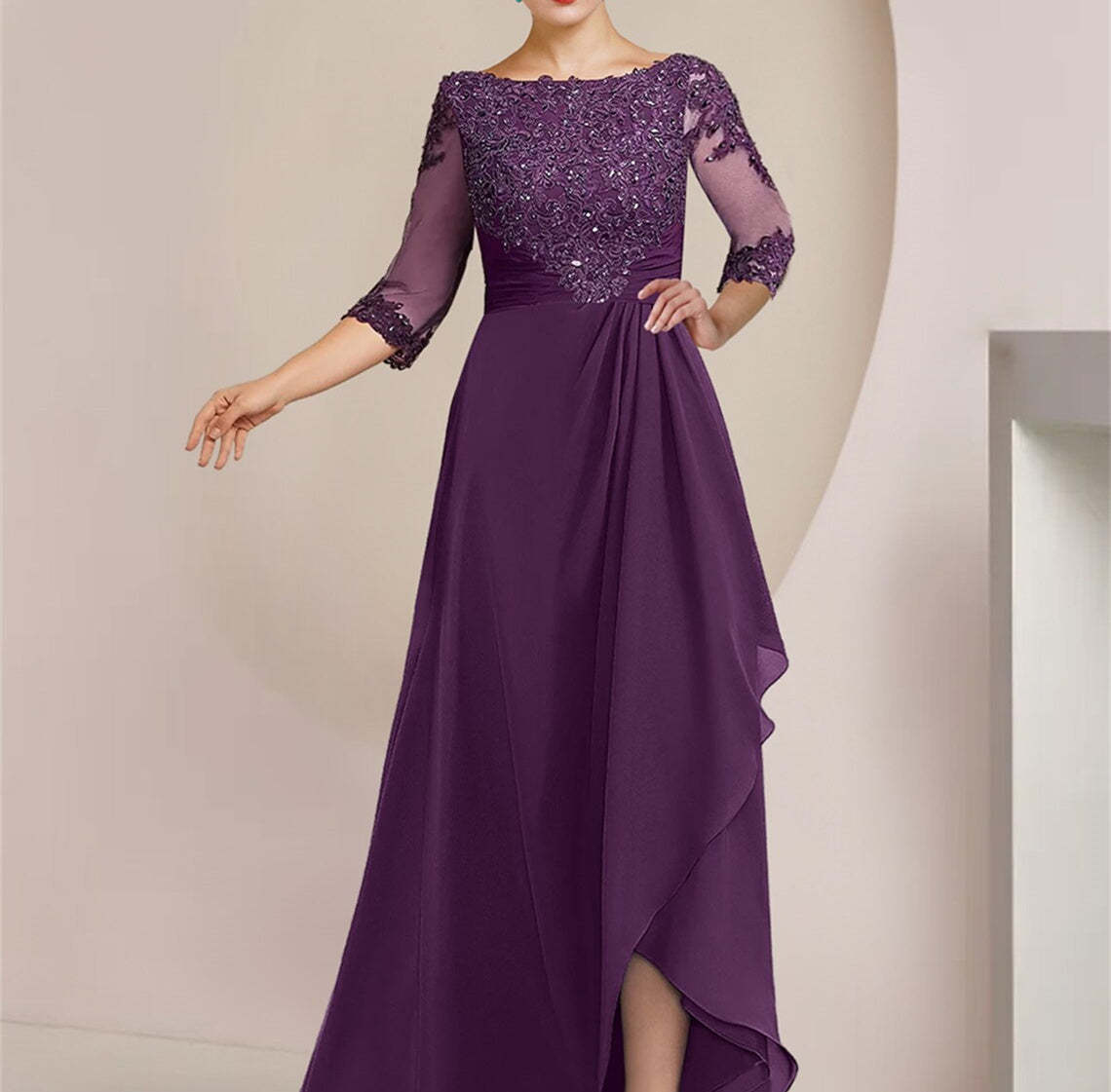 Floor-Length Mother of the Bride A-Line Princess Scoop Dresses