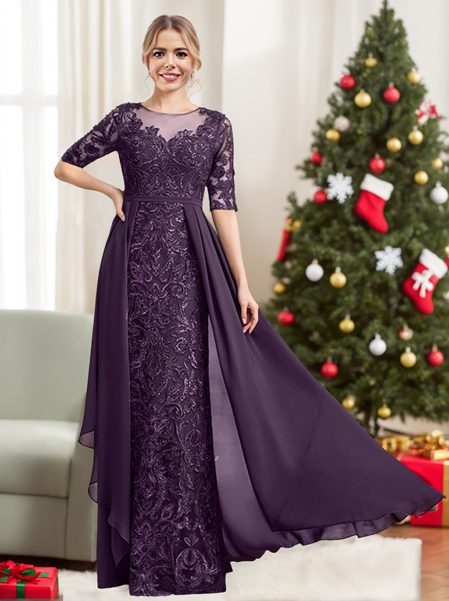 Floor-Length Mother of the Bride Dresses with A-Line and Princess Scoop Necklines