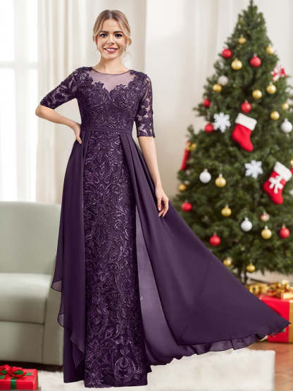 Floor-Length Mother of the Bride Dresses with A-Line and Princess Scoop Necklines