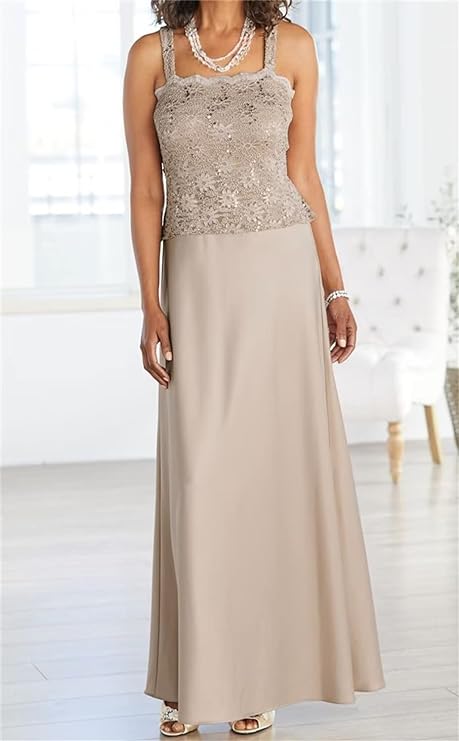 Floor-Length Mother of the Bride Gown with Spaghetti Strap Sheath/Column Design