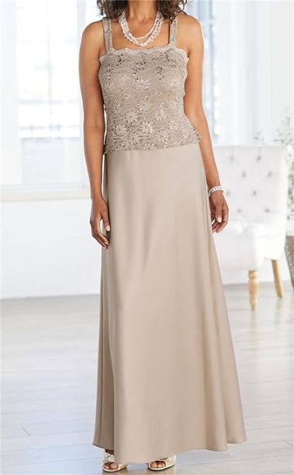 Floor-Length Mother of the Bride Gown with Spaghetti Strap Sheath/Column Design
