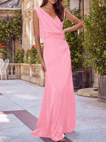 V-Neck Sleeveless Floor-Length A-Line Princess Gown for the Mother of the Bride with Ruched Details