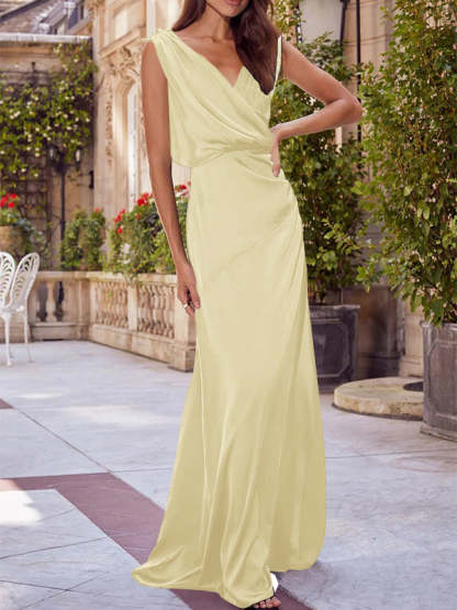 V-Neck Sleeveless Floor-Length A-Line Princess Gown for the Mother of the Bride with Ruched Details