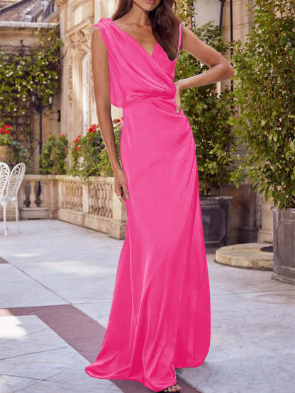 V-Neck Sleeveless Floor-Length A-Line Princess Gown for the Mother of the Bride with Ruched Details