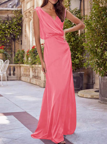 V-Neck Sleeveless Floor-Length A-Line Princess Gown for the Mother of the Bride with Ruched Details