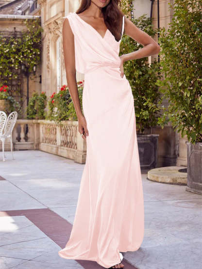 V-Neck Sleeveless Floor-Length A-Line Princess Gown for the Mother of the Bride with Ruched Details