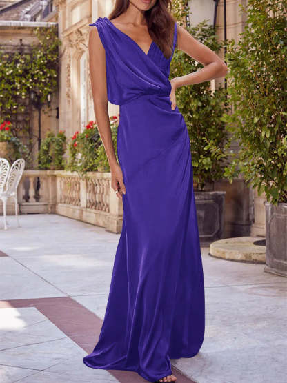 V-Neck Sleeveless Floor-Length A-Line Princess Gown for the Mother of the Bride with Ruched Details