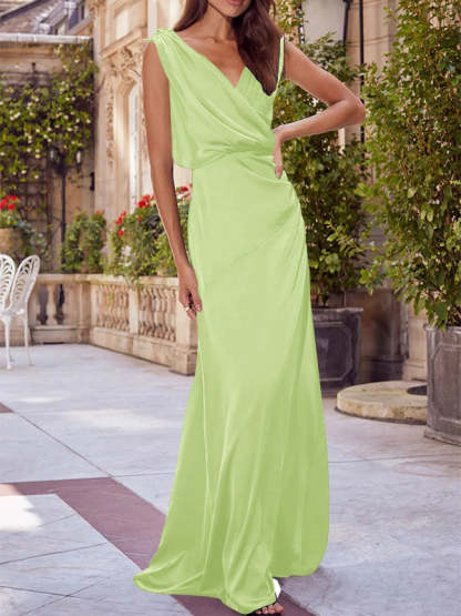 V-Neck Sleeveless Floor-Length A-Line Princess Gown for the Mother of the Bride with Ruched Details