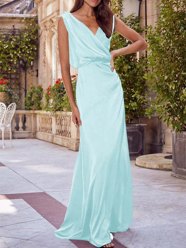 V-Neck Sleeveless Floor-Length A-Line Princess Gown for the Mother of the Bride with Ruched Details