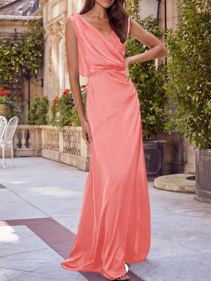 V-Neck Sleeveless Floor-Length A-Line Princess Gown for the Mother of the Bride with Ruched Details
