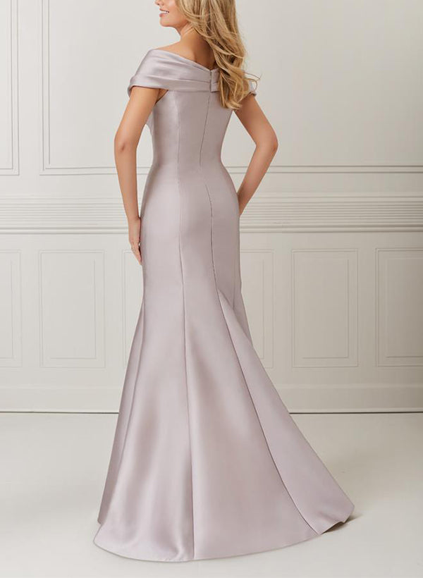 Off-the-Shoulder Satin Mother of the Bride Trumpet/Mermaid Dresses Featuring Applique & Beading