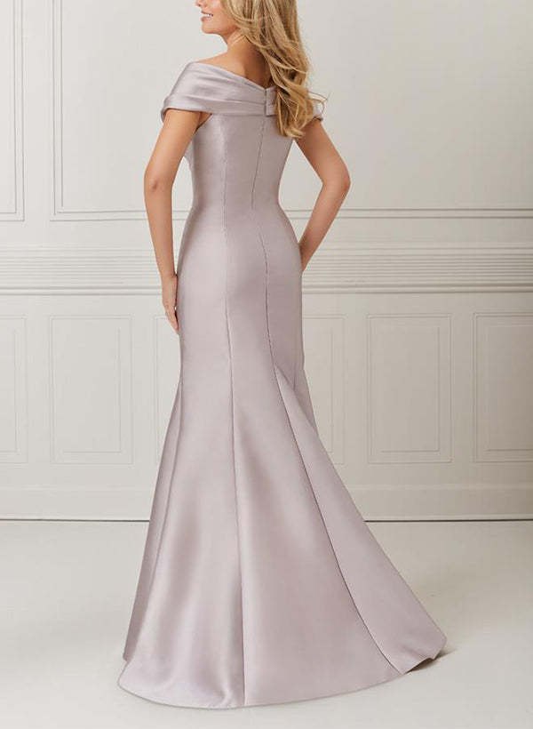 Off-the-Shoulder Satin Mother of the Bride Trumpet/Mermaid Dresses Featuring Applique & Beading