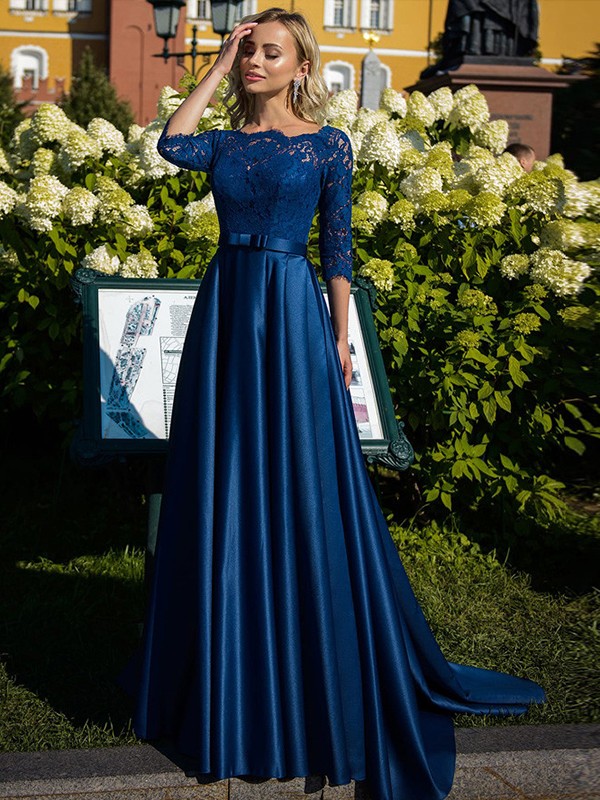 Mother of the Bride Satin A-Line/Princess Dresses Featuring Lace and Belt