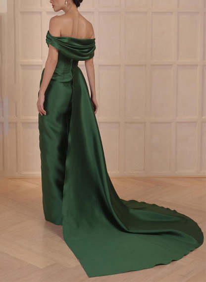 Off-the-Shoulder Satin A-Line Mother of the Bride Dresses with Side Split