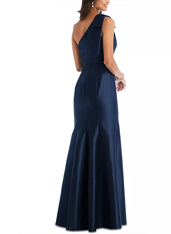 One-Shoulder Sleeveless Satin Mother of the Bride Dress with Bowknot Sheath/Column