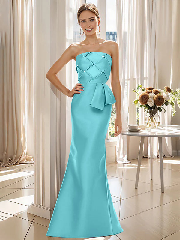 Strapless Sleeveless Floor-Length Trumpet/Mermaid Mother of the Bride Dress with Bowknot