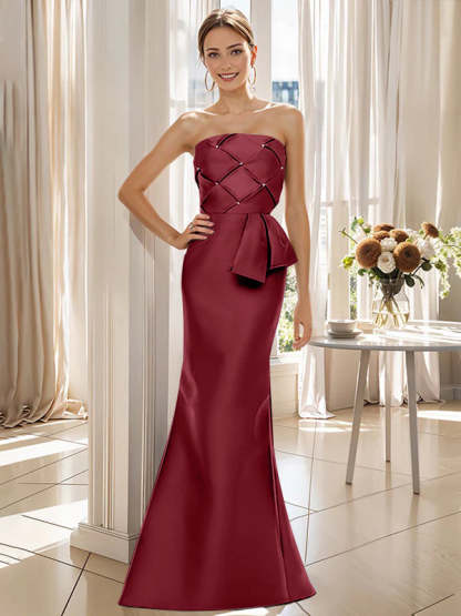 Strapless Sleeveless Floor-Length Trumpet/Mermaid Mother of the Bride Dress with Bowknot