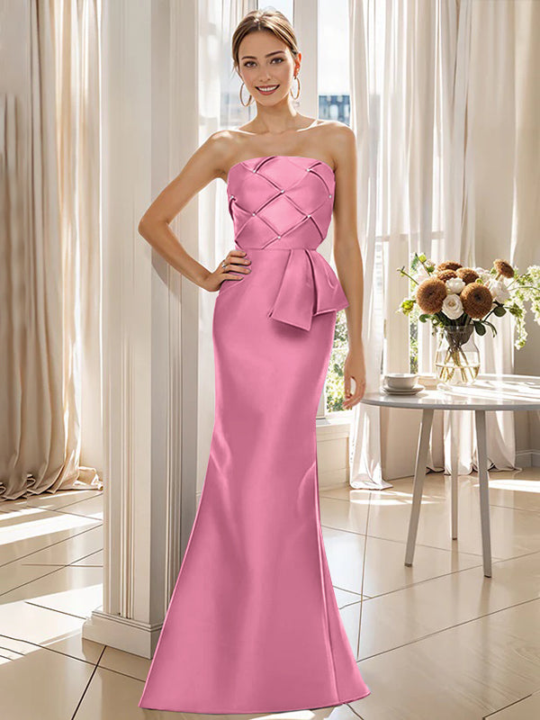 Strapless Sleeveless Floor-Length Trumpet/Mermaid Mother of the Bride Dress with Bowknot