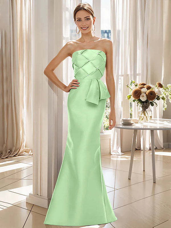 Strapless Sleeveless Floor-Length Trumpet/Mermaid Mother of the Bride Dress with Bowknot