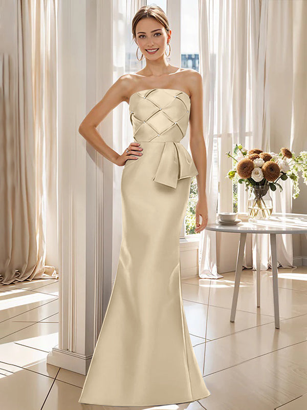 Strapless Sleeveless Floor-Length Trumpet/Mermaid Mother of the Bride Dress with Bowknot
