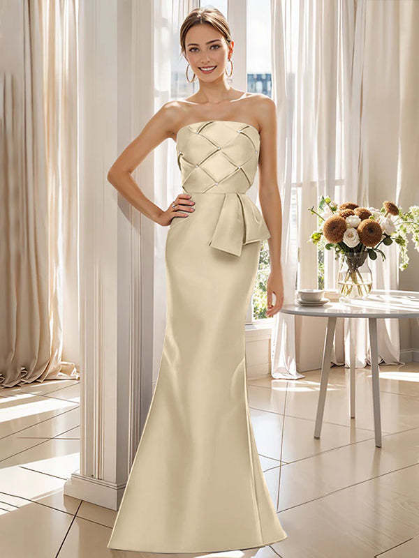 Strapless Sleeveless Floor-Length Trumpet/Mermaid Mother of the Bride Dress with Bowknot