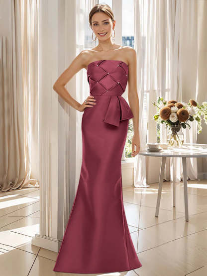 Strapless Sleeveless Floor-Length Trumpet/Mermaid Mother of the Bride Dress with Bowknot