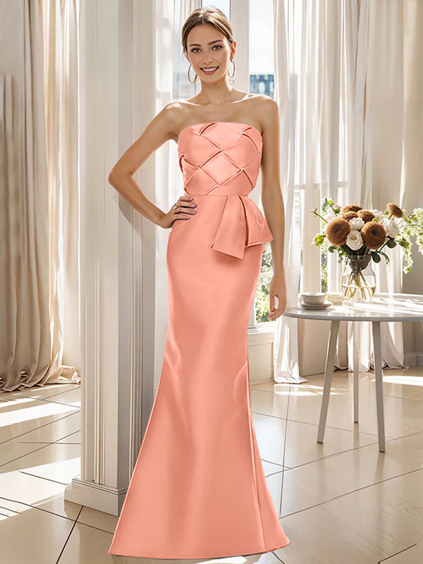 Strapless Sleeveless Floor-Length Trumpet/Mermaid Mother of the Bride Dress with Bowknot