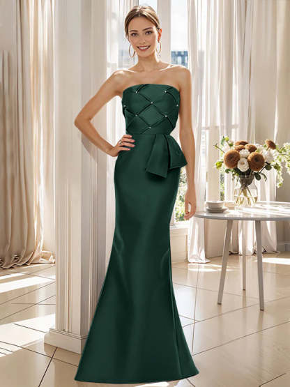 Strapless Sleeveless Floor-Length Trumpet/Mermaid Mother of the Bride Dress with Bowknot