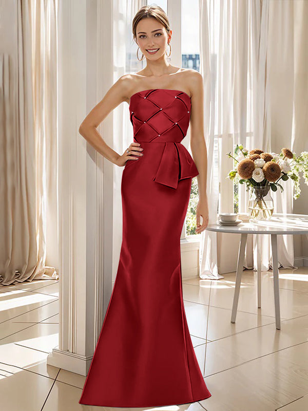 Strapless Sleeveless Floor-Length Trumpet/Mermaid Mother of the Bride Dress with Bowknot
