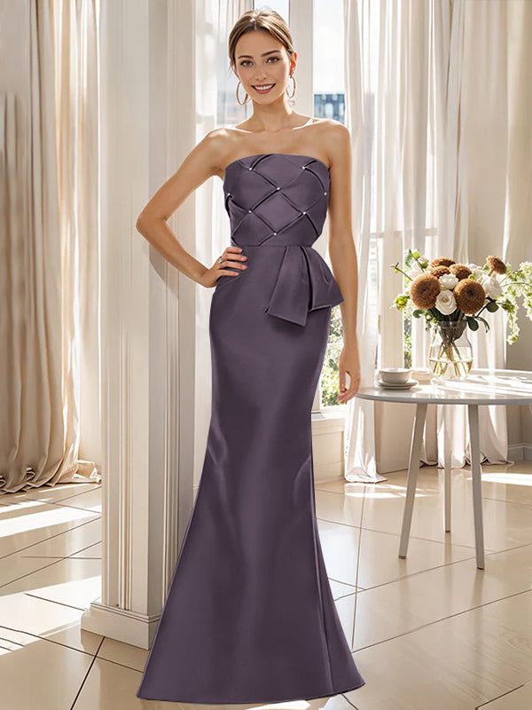 Strapless Sleeveless Floor-Length Trumpet/Mermaid Mother of the Bride Dress with Bowknot
