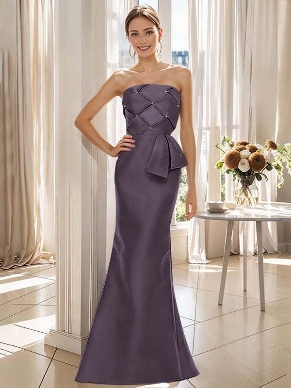 Strapless Sleeveless Floor-Length Trumpet/Mermaid Mother of the Bride Dress with Bowknot