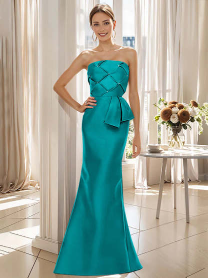Strapless Sleeveless Floor-Length Trumpet/Mermaid Mother of the Bride Dress with Bowknot