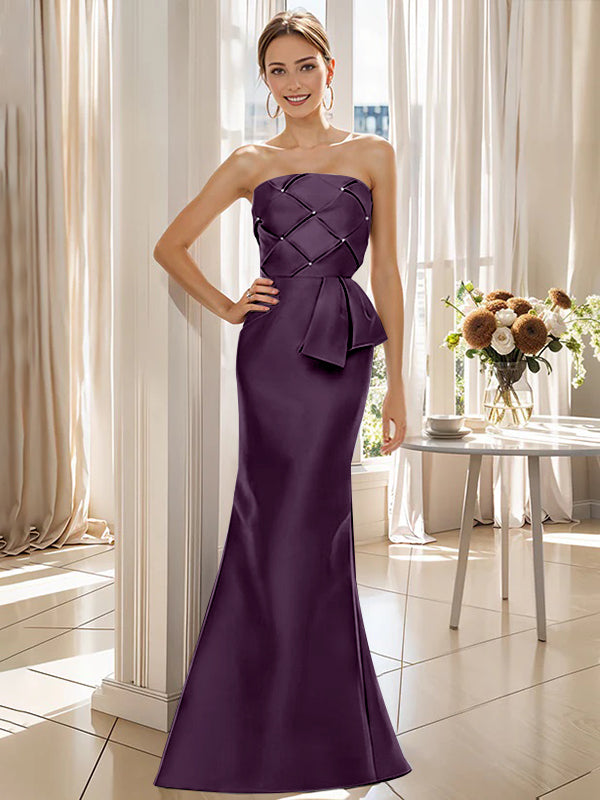 Strapless Sleeveless Floor-Length Trumpet/Mermaid Mother of the Bride Dress with Bowknot