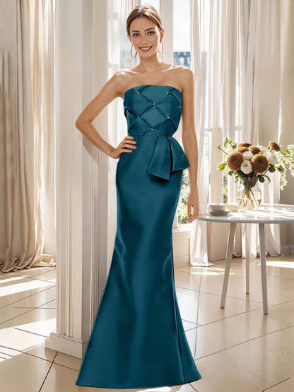 Strapless Sleeveless Floor-Length Trumpet/Mermaid Mother of the Bride Dress with Bowknot