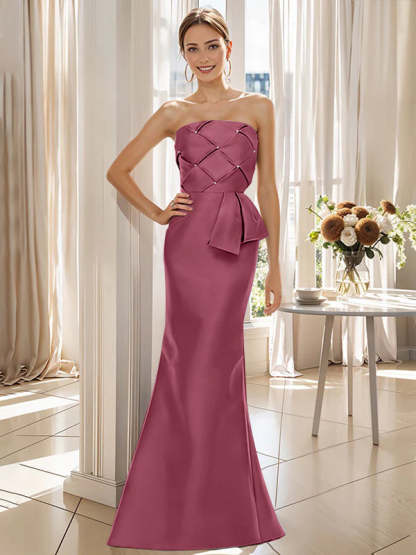 Strapless Sleeveless Floor-Length Trumpet/Mermaid Mother of the Bride Dress with Bowknot