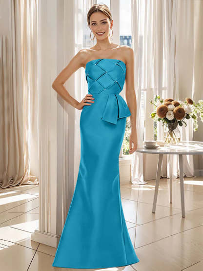 Strapless Sleeveless Floor-Length Trumpet/Mermaid Mother of the Bride Dress with Bowknot